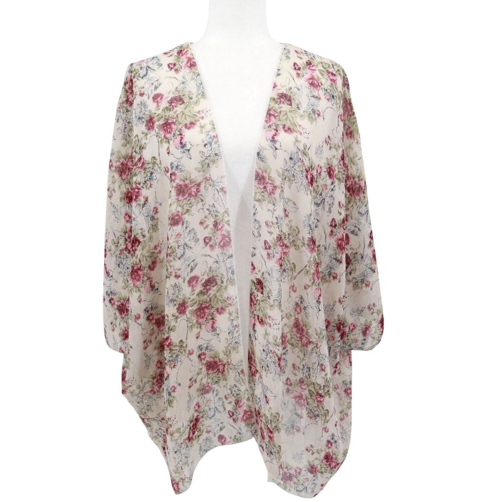 Poema Kimono Cardigan Women M Ivory Boho Floral Dainty Feminine Romantic Coastal